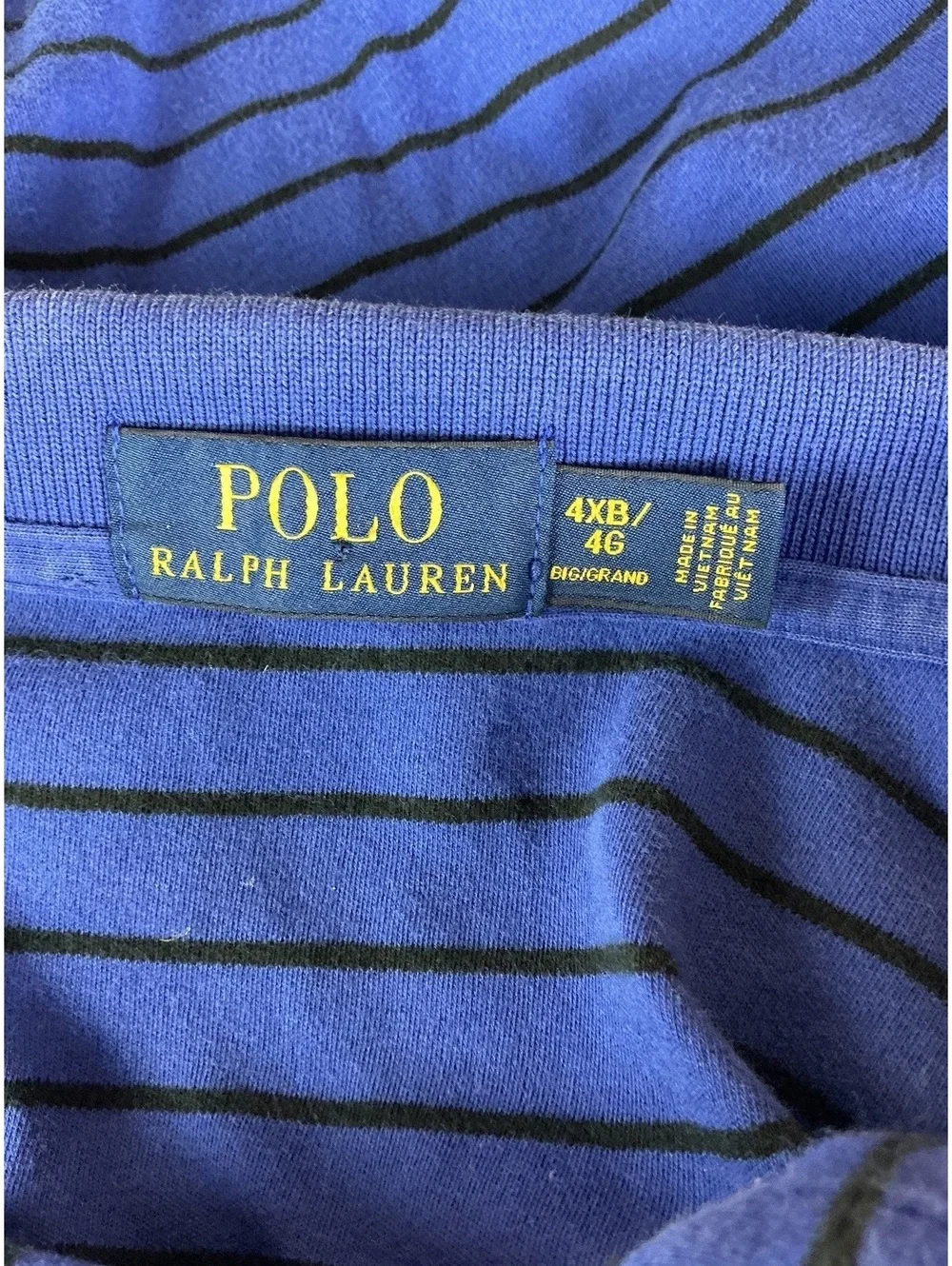 Polo Ralph Lauren Blue Black Striped Polo Shirt 4XB Big Tall Cotton Short Sleeve